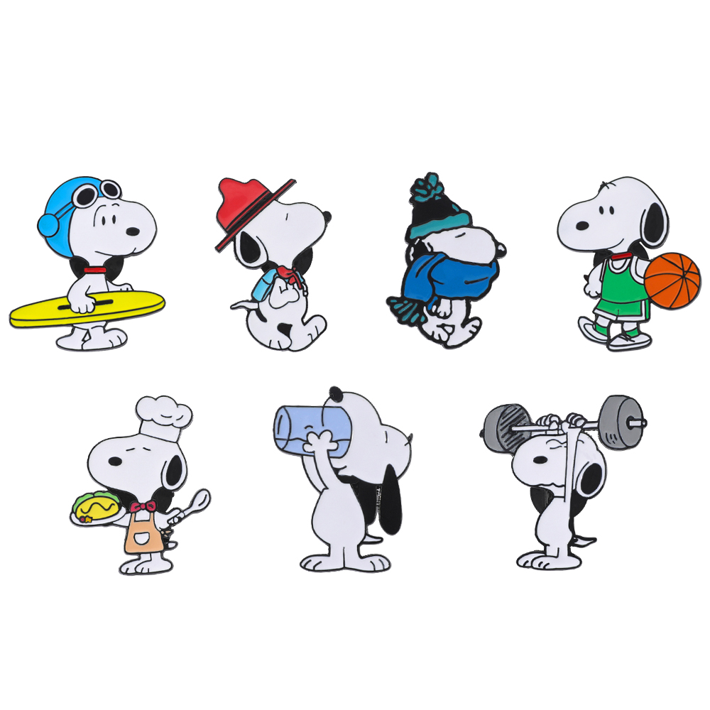 Enamel Pin Set - 7 ชิ้น เข็มกลัดอนิเมะรูปสัตว์น่ารัก เข็มกลัดเคลือบอีนาเมลลายการ์ตูนสุนัขขาวตลก เครื่องประดับโลหะ สำหรับติดเสื้อผ้า