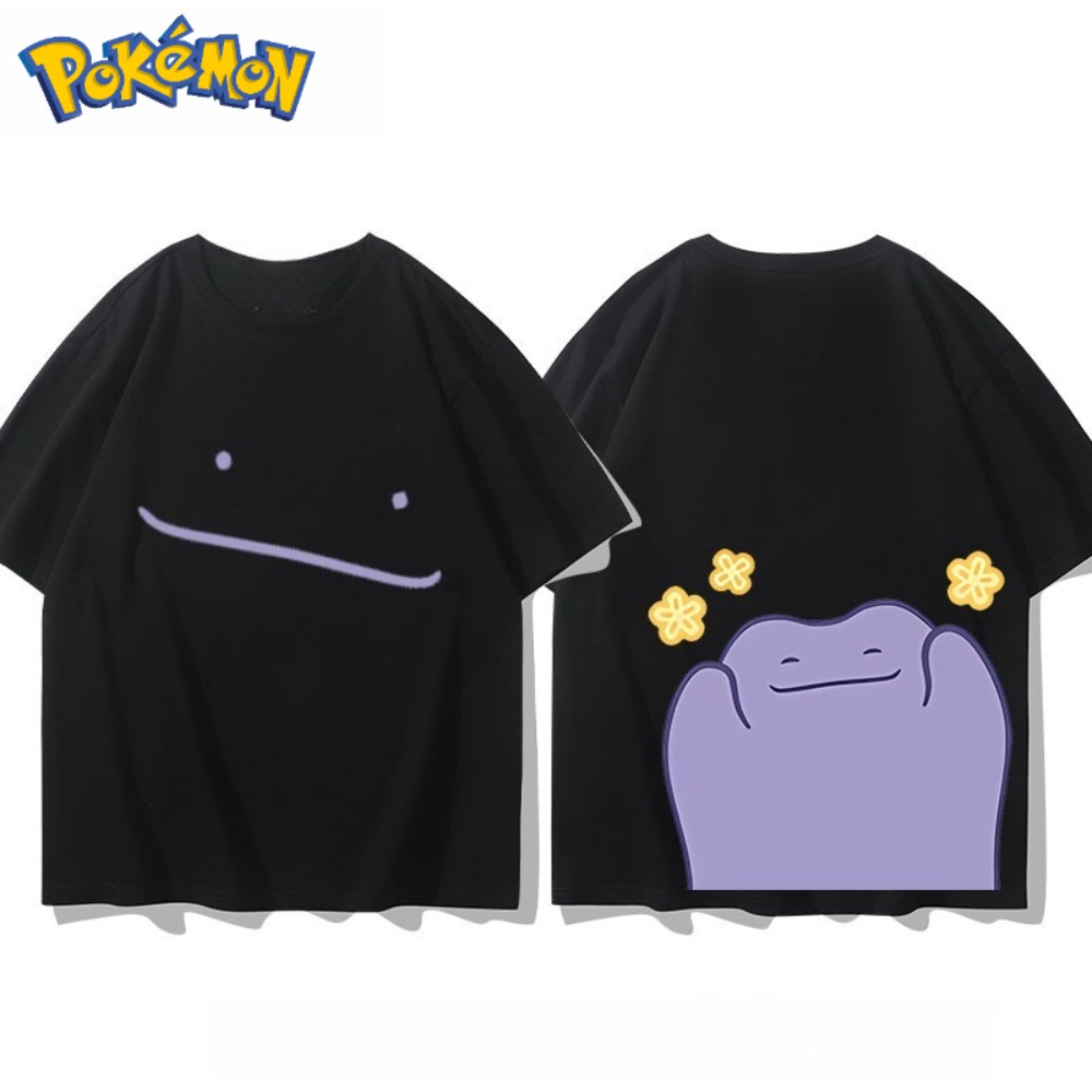 Anime Merchandise Store In Japan - เสื้อยืดพิมพ์ลายโปเกมอนดิทโต้ด้านหน้าและด้านหลังสำหรับผู้ชายและผู้หญิง ฤดูร้อนใหม่ สไตล์ฮาราจูกุ ทรงหลวม สบายๆ ใส่ได้หลายโอกาส