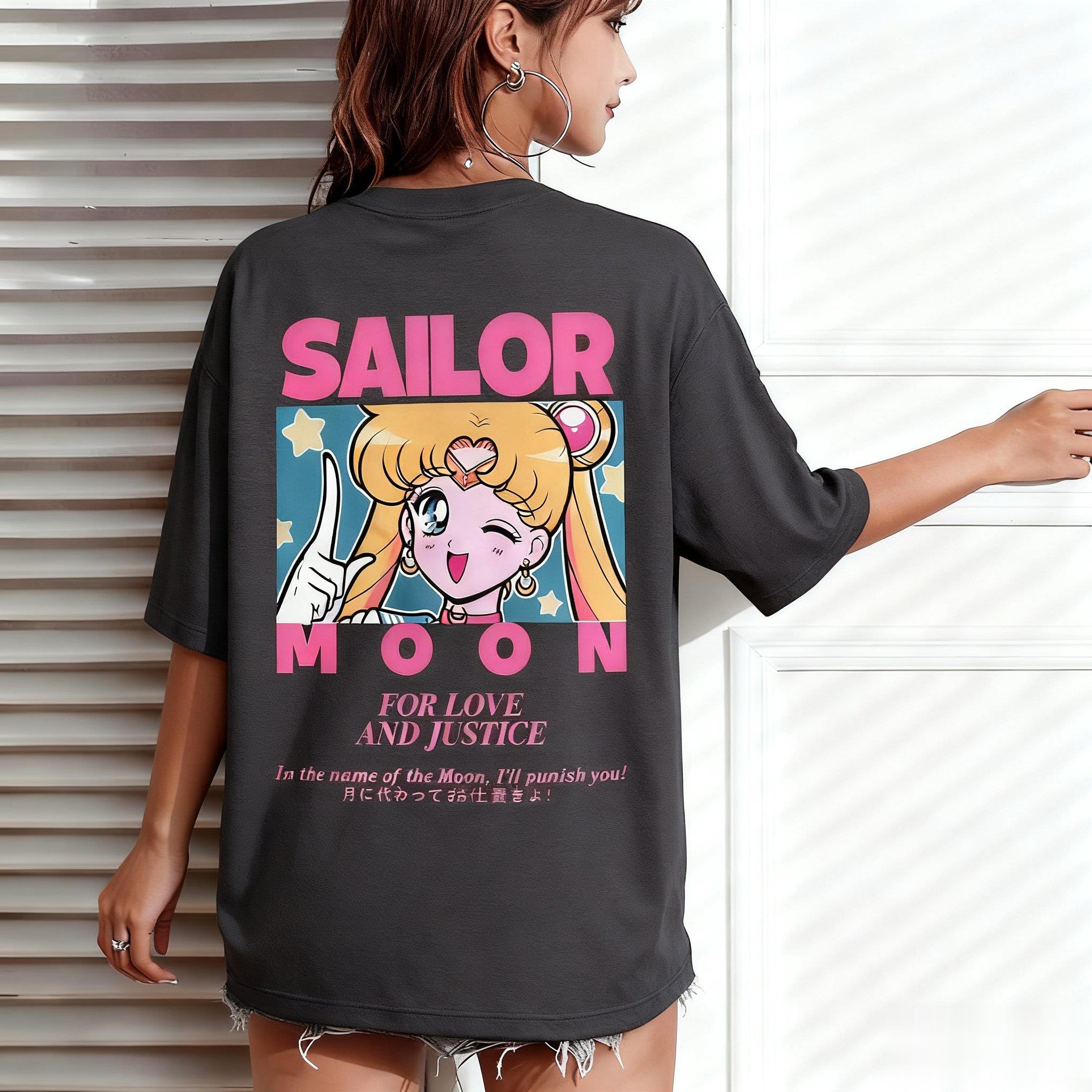 Anime Merchandise Store In Japan - เสื้อยืดโอเวอร์ไซส์ลายเซเลอร์มูน สไตล์สตรีทแวร์ลำลองสุดฮิตประจำปี 2026 สำหรับผู้ชายและผู้หญิง พิมพ์ลายอนิเมะน่ารัก สไตล์