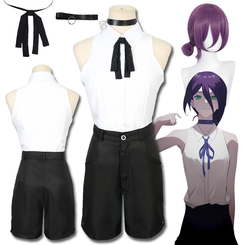 Anime Merchandise Men - อะนิเมะเรเซ่คอสเพลย์ชีนซอว์แมนคอสเพลย์เครื่องแต่งกายเสื้อกางเกงขาสั้นสร้อยคอถุงเท้าเรเซ่ชุดวิกผมฮาโลวีนคาร์นิวัลคอสผู้ใหญ่ผู้หญิง